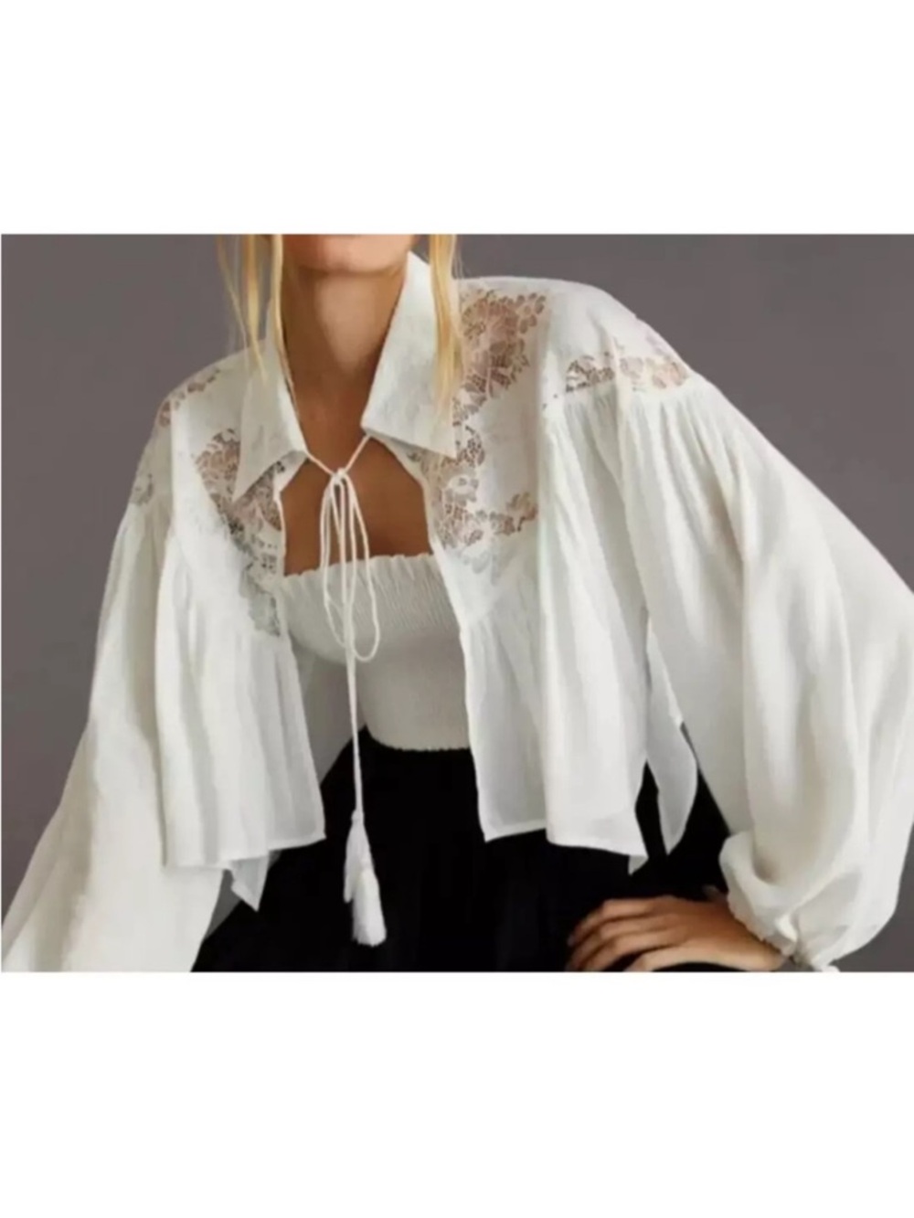 Maeve Anthropologie White cropped Lace Top